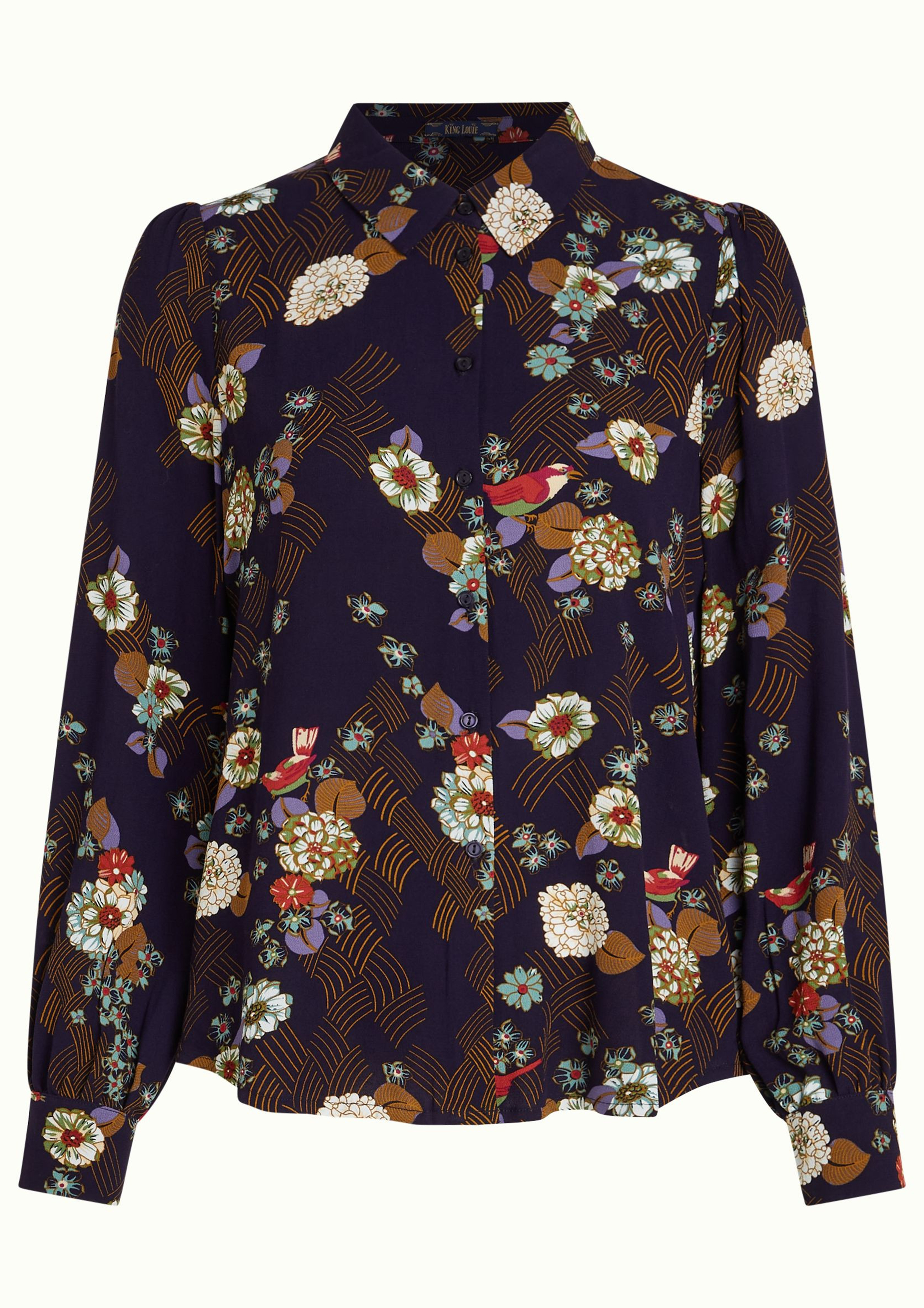 Blouse En Soie KING LOUIE - Taille 36 (EU) - Couleur Crème Et Violet Foncé - État Correct