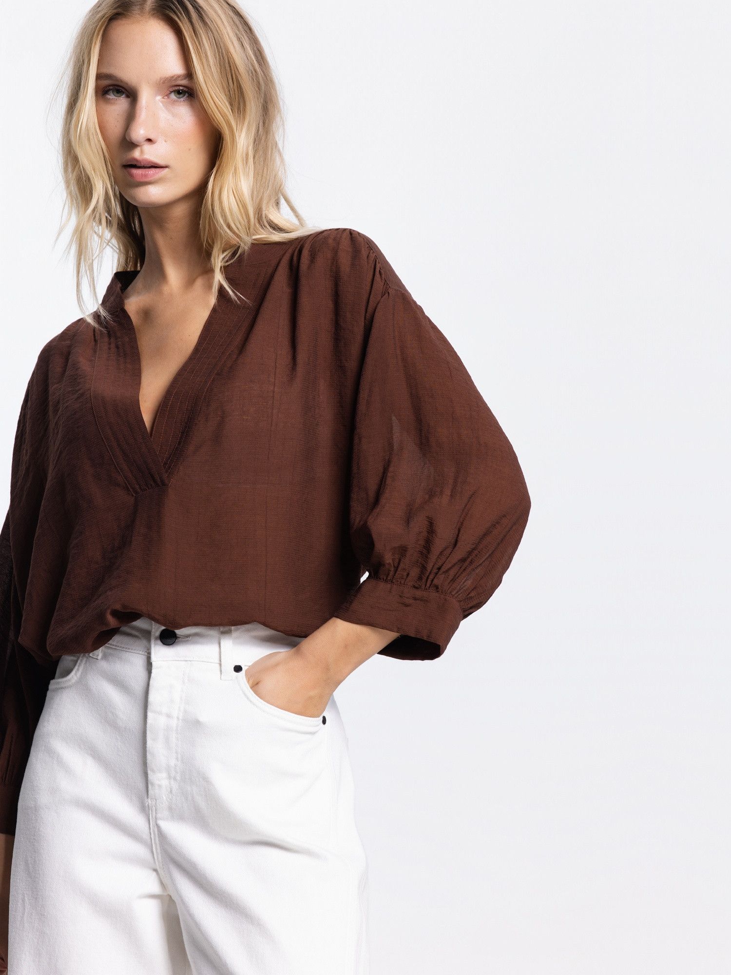 JANSEN AMSTERDAM - BLOUSE - Bruin