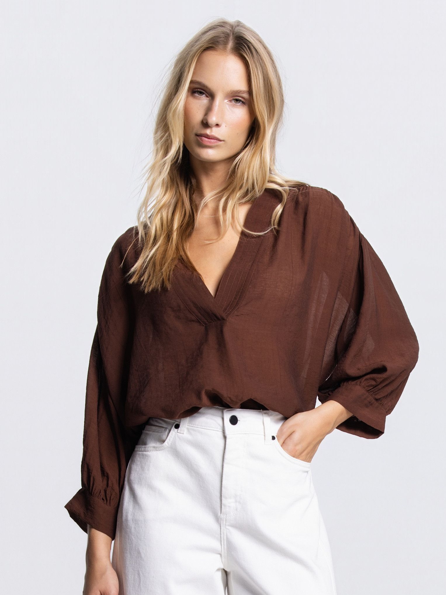 JANSEN AMSTERDAM - BLOUSE - Bruin